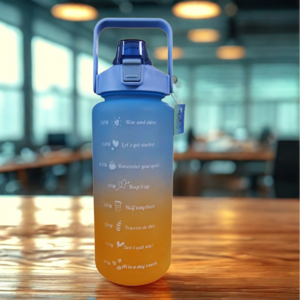Botella de Agua 2 Litros Finita con Popote y Asa Portátil – Motivacional- Hidratación práctica y divertida