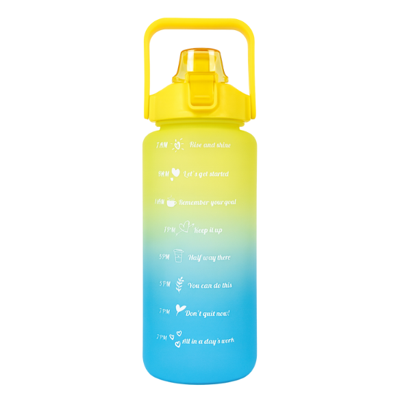 Botella de Agua 2 Litros Finita con Popote y Asa Portátil – Motivacional- Hidratación práctica y divertida
