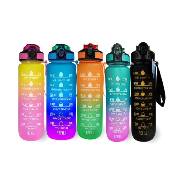 Botella de Agua Reutilizable FINITA 1 Litro– Libre de BPA, Ecológica y Resistente. Motivacional Colores Divertidos