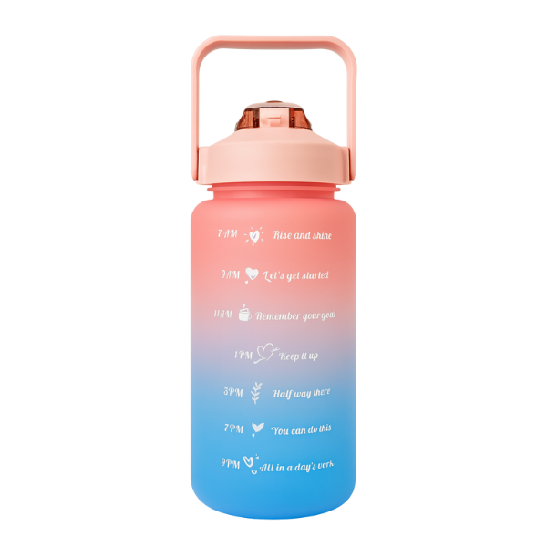 Botella de Agua 2 Litros Finita con Popote y Asa Portátil – Motivacional- Hidratación práctica y divertida