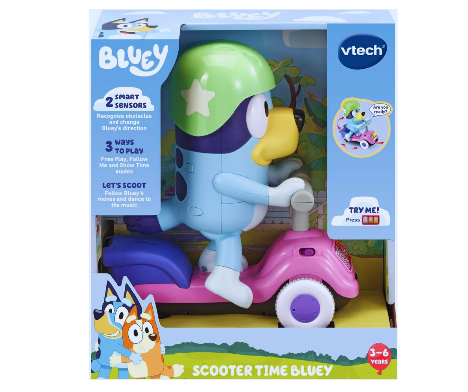 VTech Moto Scooter de Bluey, Patinete Interactivo Educativo, Versión audio ESPAÑOL