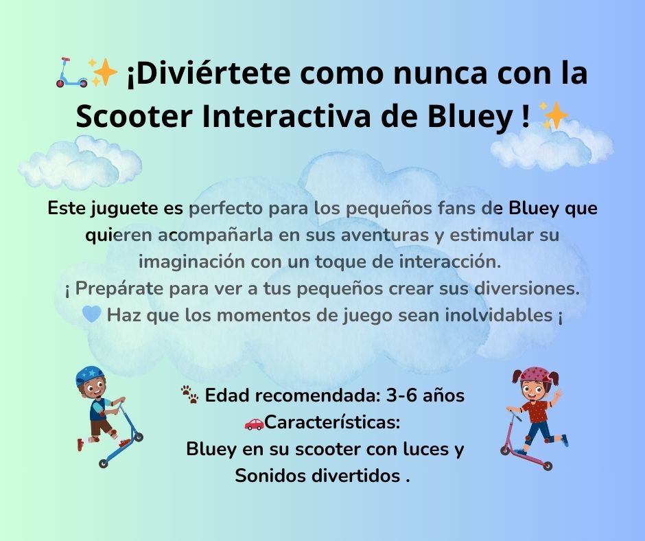 VTech Moto Scooter de Bluey, Patinete Interactivo Educativo, Versión audio ESPAÑOL